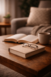 Closed book set aside on a table with another book nearby